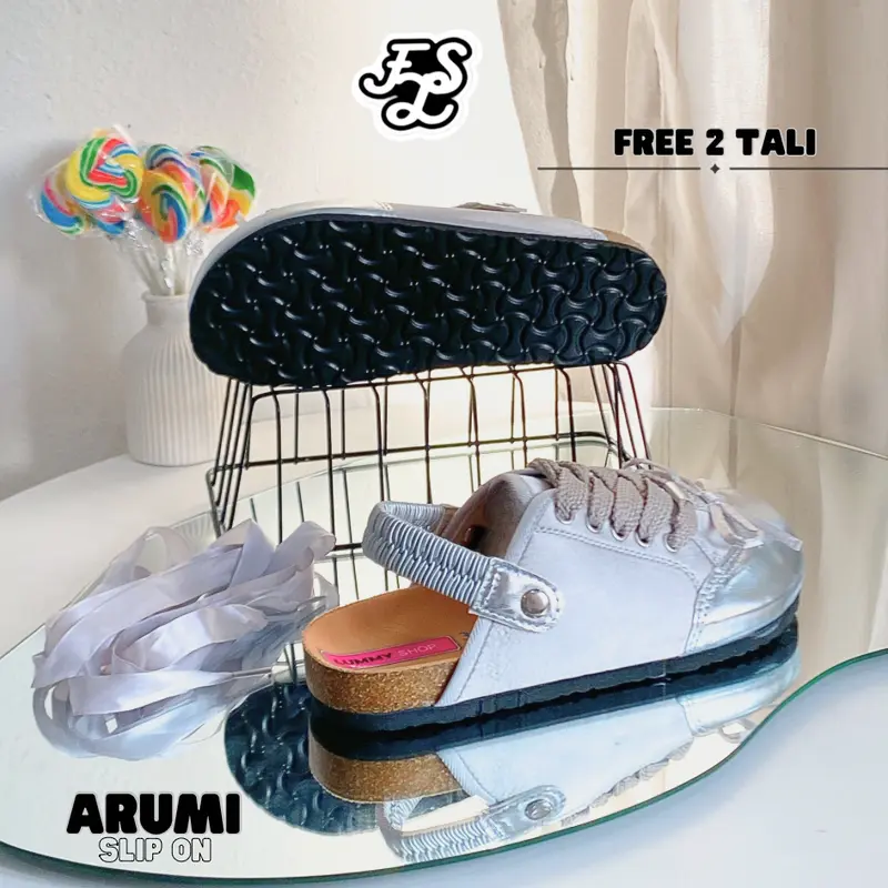 LUMMYSHOP Arumi Slip On Sandal Wanita Coquette Sandal Flat Sandal Santai Wanita Silver Pink Premium Import 4