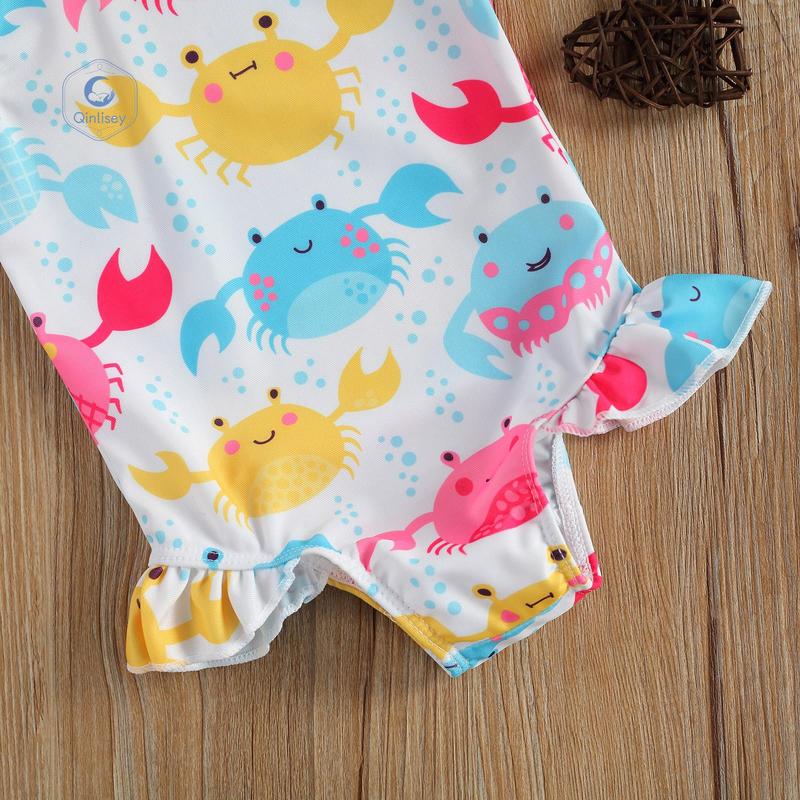 Qinlisey Breathable Little Girls One-piece Swimsuit, Summer Children Cute Crab/Donut Printing Sleeveless Swimwear for Vacation 7