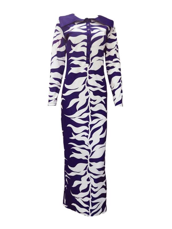 Women's All Over Print Button Front Bodycon Dress, Casual Long Sleeve Collared Maxi Dress for Party Club Dating Wear, Ladies Clothes for All Seasons 7