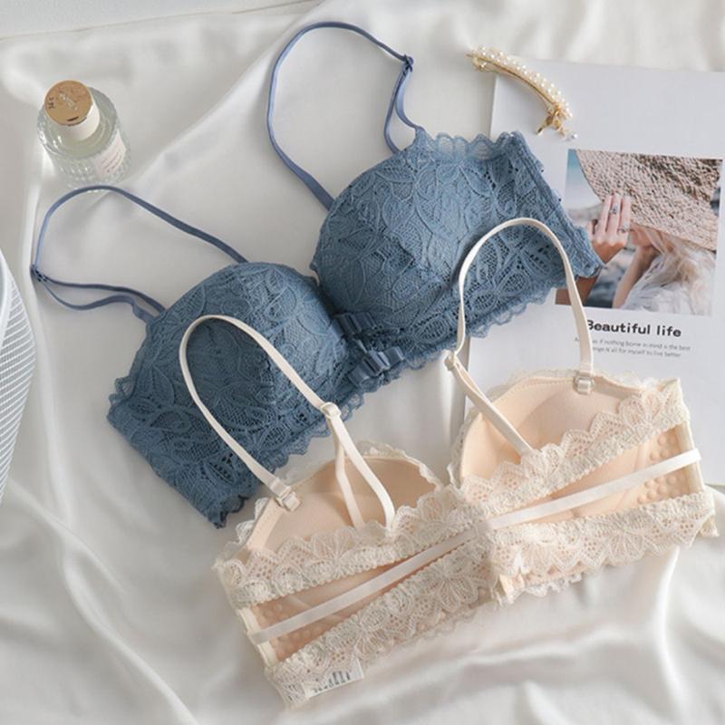 Đồ Lót Nữ, Ren Gợi Cảm, Nút Phía Trước Đôi, Lưng Đẹp, Ngực Nhỏ Dày Dặn, Độn Ngực, Dây Đeo Không Dây, Áo Ngực Không Đường May