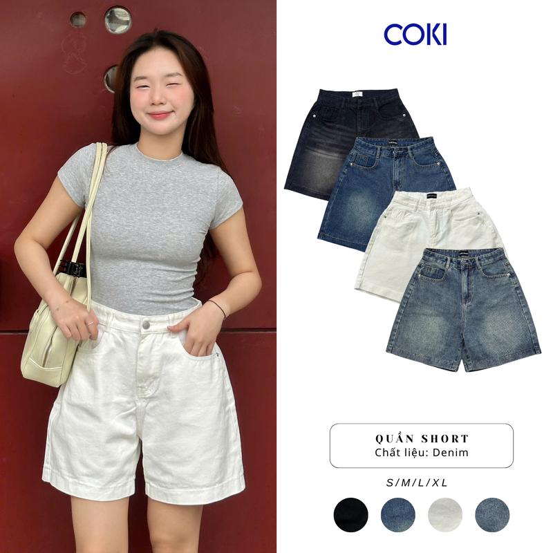 short nữ Ngố Ống Rộng 3 màu Lưng Cao Basic Pants Nữ Women Denim  Ong Có Túi quần jean tới gối