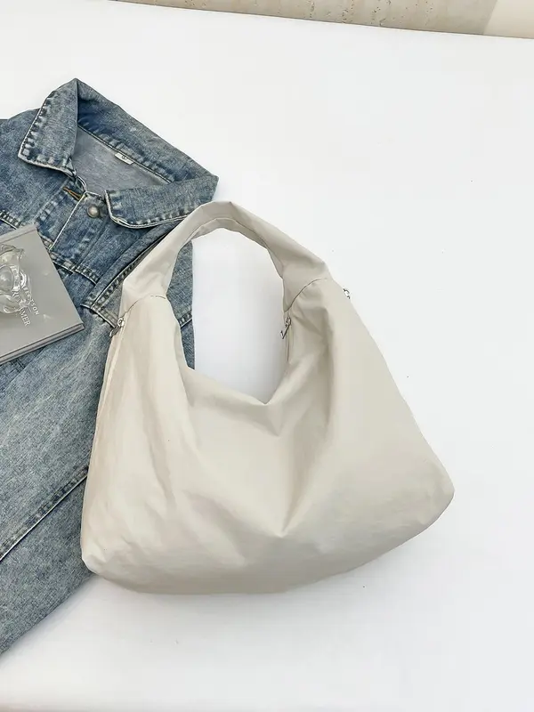 Women's Solid Color Tote Bag, Fashionable Large Capacity Shoulder Bag for Daily Commute, Casual Trendy Versatile High-quality Daily Commuting Bag, Sling Purse 5
