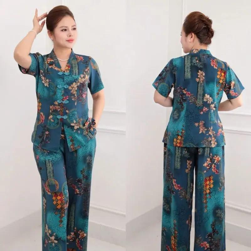 Đồ bộ trung niên, Sét đồ kiểu cho các mẹ , quần dài ống rộng , chất lụa hàn thoáng mát Ms68 3
