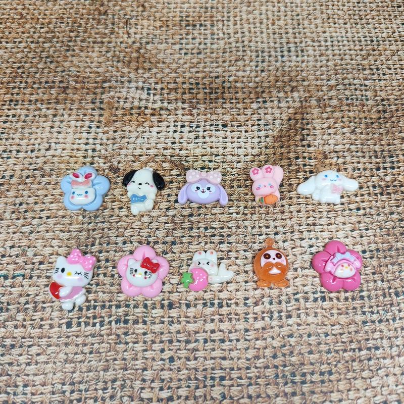 Clay Cute Selusin 12pcs Mote Manik BT21 Hello Kitty Cinnamoroll Cloud Natal Pompompurin My Melody Hiasan Bross Jepit Rambut Anak Liontin Resin Manik Mote Monte 5