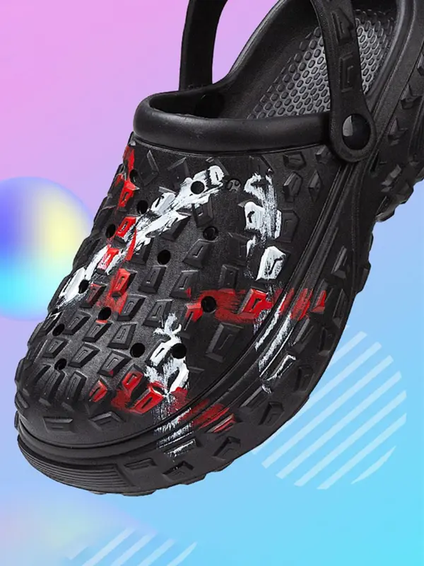 Unisex Fashionable Graffiti Pattern Slides, Casual Comfortable Breathable Slides, Non-slip Slides for Indoor & Outdoor Wear, Boy 1