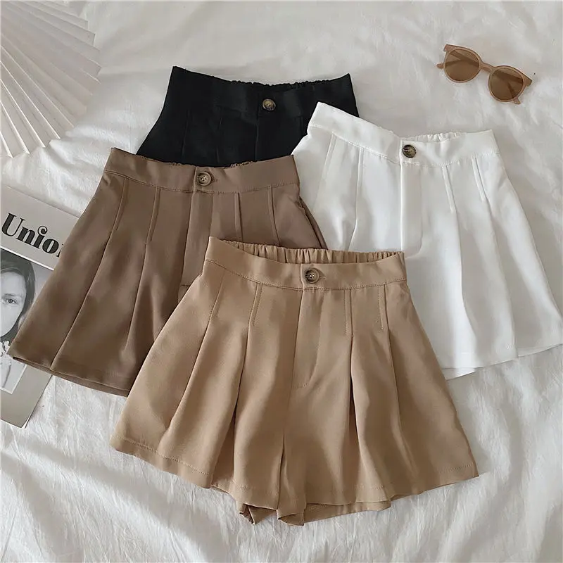 WOMEN'S 2023 new summer thin small high waist slimaword wide leg hot pants plus size casual suit shorts Lingerie Bottom Womenswear hand wash brown