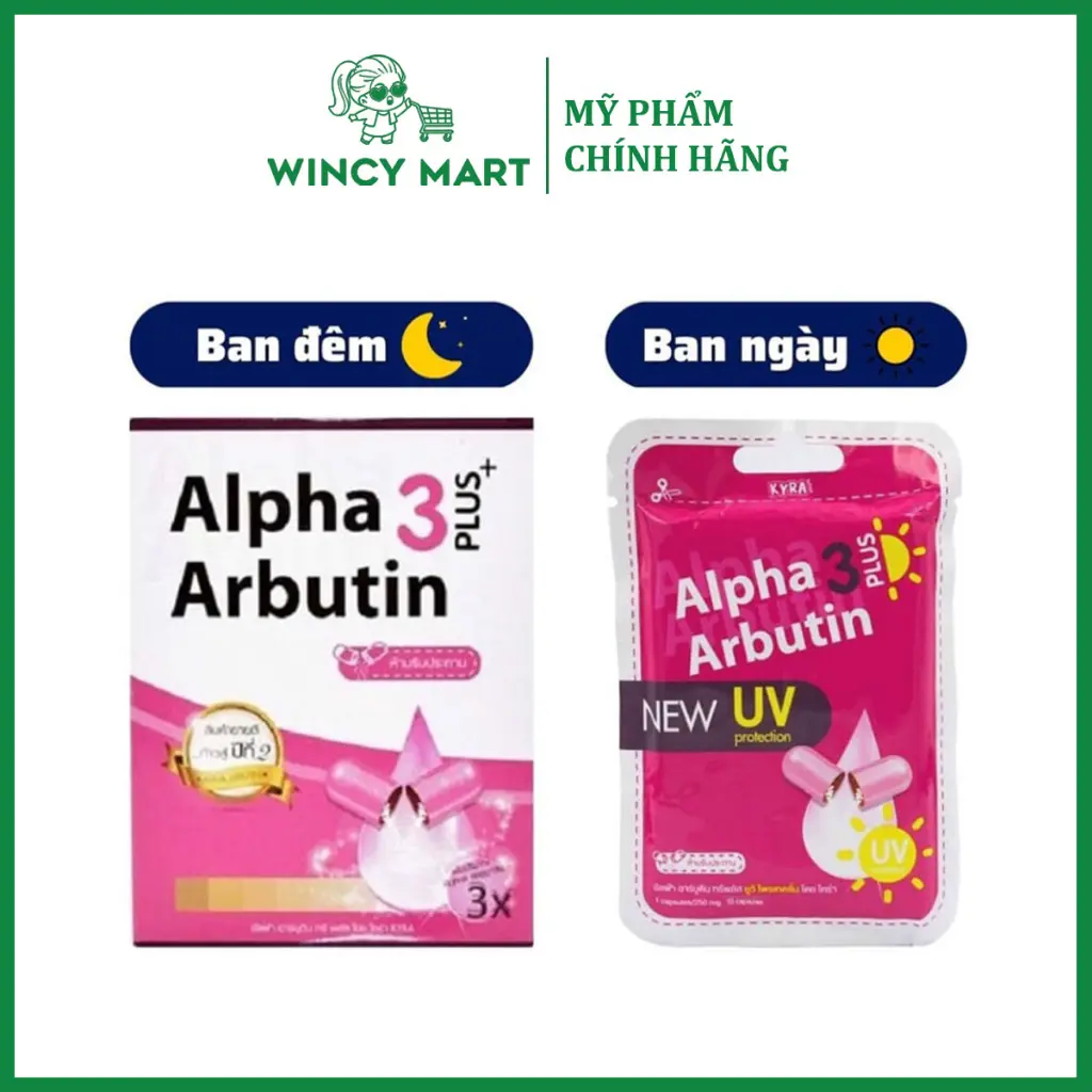 Vỉ 10 Viên Bột Kích Sáng Da (Ngày/Đêm) Alpha Arbutin 3 Plus New UV V - Hàng Thái Lan Chính Hãng