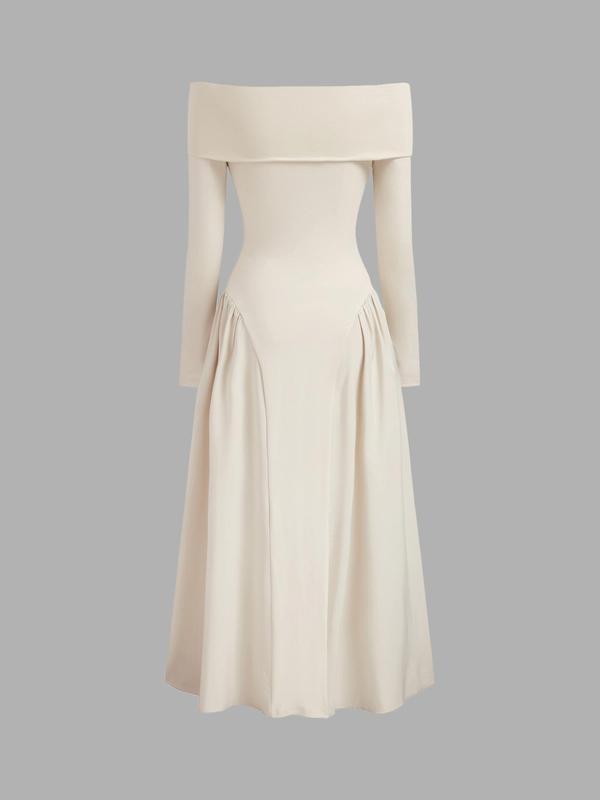 YOZY Women's Plain Twist Front Off Shoulder Long Sleeve Dress, Elegant Solid Color Long Dress for Party Holiday Wedding Guest, Ladies Fall & Winter Clothes 1