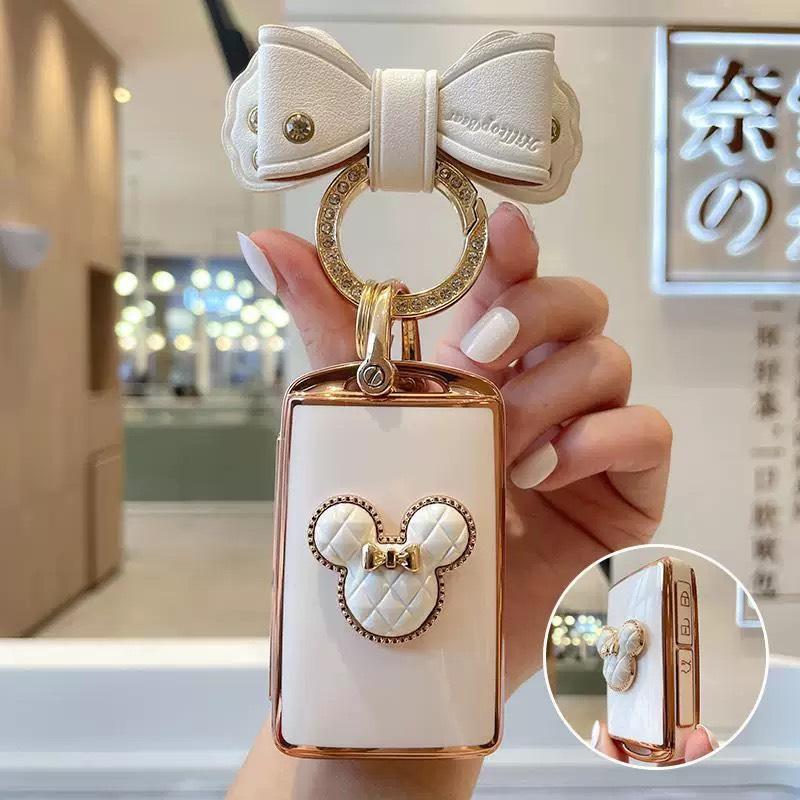 Ốp bọc chìa khoá ô tô Mazda 3 CX3 CX30 Mazda3 chìa vuông đính đá nhân tạo sang trọng-Lưng Mickey Móc Khoá Móc Khóa Móc Khoá Móc Khóa