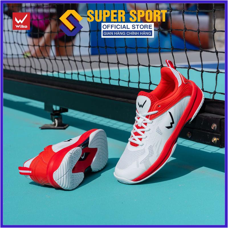  Giày Thể Thao Wika Hyper Chơi Pickleball Bóng Chuyền Cầu Lông Bóng Bàn Nam Nữ Chính Hãng Màu Trắng Đỏ - Đế Eva Giảm Chấn Bám Sân Da PU Chống Xước Sport Sneaker 