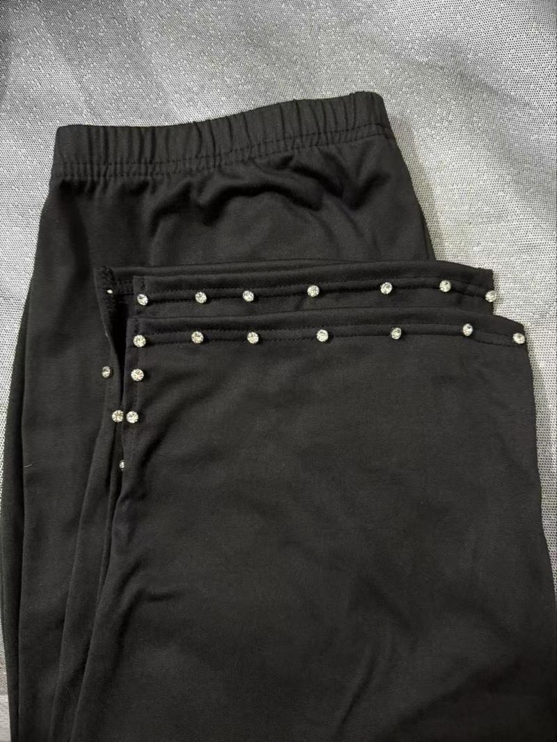 Product Introduction of 【Plus Size】 Rhinestone Decor Capri Pants, Casual Comfy Capri Pants for Summer, Women's Bottoms for Daily Wear 5