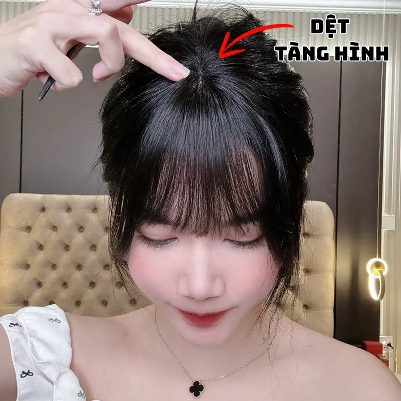Phủ hói siêu da dệt lưới tàng hình 3d làm bằng tóc thật  loại 3 kẹp cao cấp (tặng kèm máy duỗi tóc) Women Nữ Kẹp Tóc Wig 2