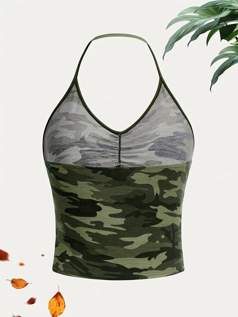 Product Introduction of Women's Camo Print Crop Cami Top, Casual Sleeveless Top for Daily Wear, Ladies Clothes for All Seasons 2