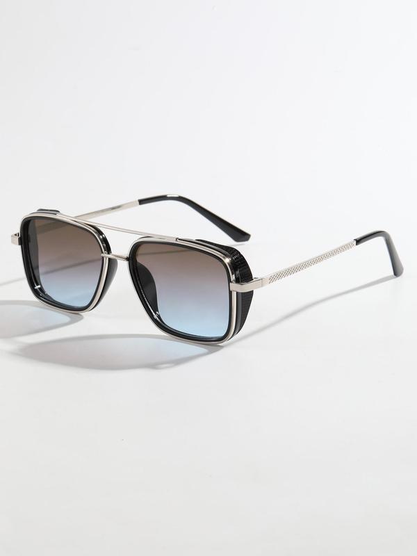 Men's 1 Pair Simple Sunglasses For Everyday Use, Summer Square Frame Double Beam Fashion Sunglasses, Modern Travel Accessories 2