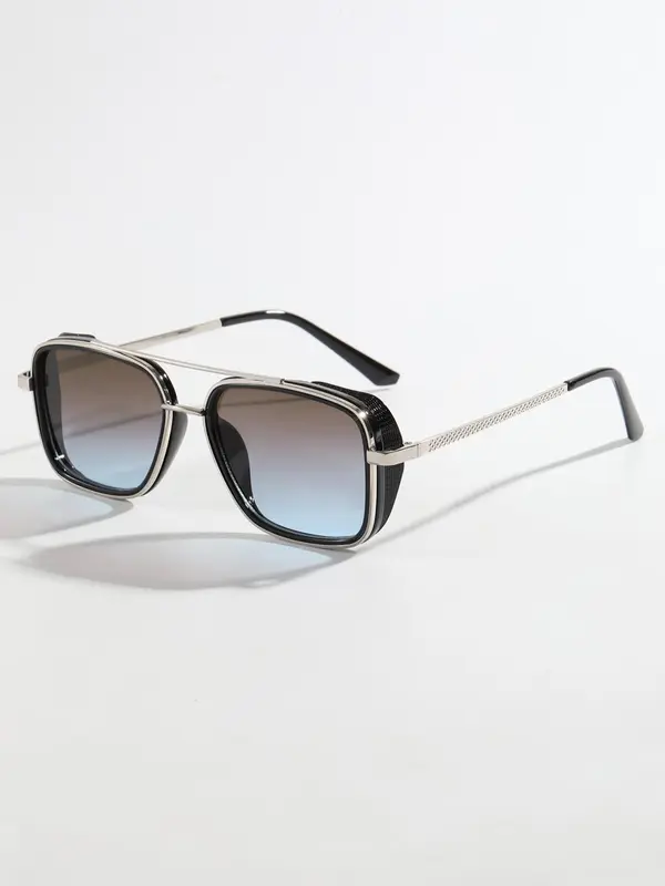 Men's 1 Pair Simple Sunglasses For Everyday Use, Summer Square Frame Double Beam Fashion Sunglasses, Modern Travel Accessories 2