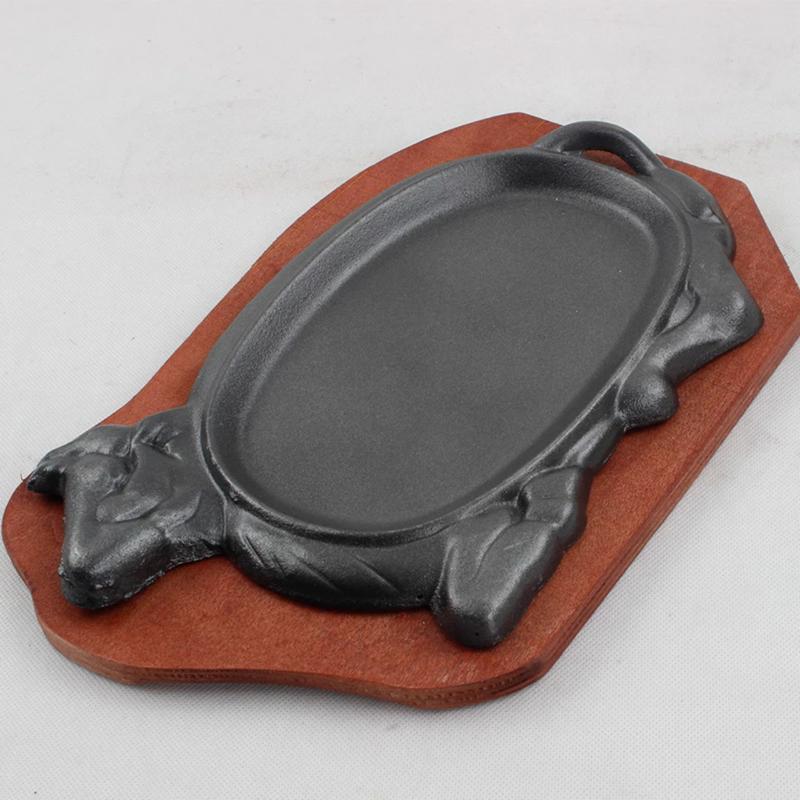 Bộ Chảo Gang Kèm Đế Gỗ Làm Bò Bít Tết Trứng Ốp La Chống Dính chảo  nhôm