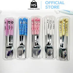 (Harian-Store) Set Sendok Garpu Sumpit Anak H937 dengan Kotak Karakter Lucu Alat Makan Portable untuk Anak