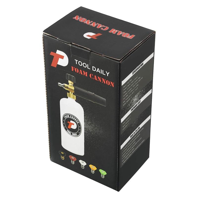 Tool Daily Foam Cannon with 1/4 Inch Quick Connector, Summer 3000PSI Foam Sprayer with 5 Pressure Washer Nozzle Tips, High Pressure Car Washing Tools 5