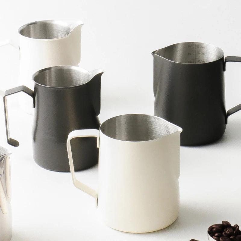 Product Introduction of Coffee Milk Frothing Pitcher Jug 304 Stainless Steel With Scale Latte Steam Coffee Paint Process Kitchen Cafe Accessories 16