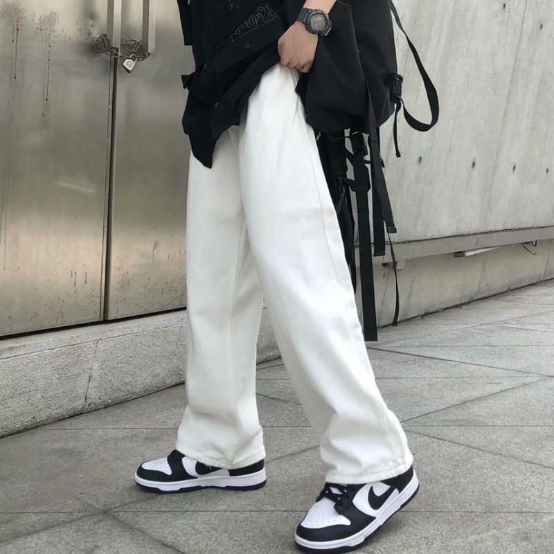 Quần jean nam ống rộng màu trắng đen quần baggy nam dáng xuông cao cấp chuẩn form hàn quốc không phai màu