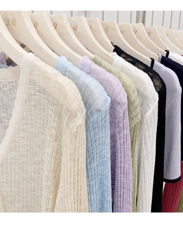 Product Introduction of Áo Cardigan Chống Nắng Dệt Kim, Trang Phục Mùa Hè Cho Nữ, Chất Liệu Lụa Lạnh Mỏng, Dài Tay, Màu Đen, Thích Hợp Mặc Bên Ngoài, Có Thể Mặc Với Áo Điều Hòa Không Khí Ngắn, Áo Sơ Mi, Women, Top, Voi 12