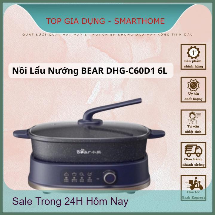 Nồi Lẩu Nướng Điện Bear DHG-C60D1 6L Chống Dính Tháo Rời - Bảo Hành 12 Tháng - Nướng Thịt, Không Khói 1