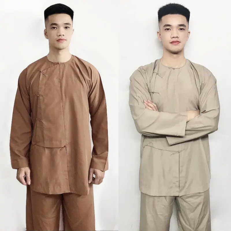 SET ĐỒ LAM ĐI CHÙA # MẪU VẠT HÒ NÚT THẮT - VẢI KATE MỀM Áo Menswear Sơ Mi Jacket 0