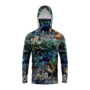 เสื้อเชิ้ตแขนยาวสไตล์ชาวประมง มีฮู้ด เหมาะสำหรับกิจกรรมกลางแจ้งในฤดูร้อน เสื้อผ้ากันแดดสำหรับผู้ชาย พร้อมป้องกัน UPF 50+ มาพร้อมหน้ากากสำหรับใบหน้า อุปกรณ์ตกปลาที่สมบูรณ์ เสื้อตกปลา เสื้อ  ตก  ปลา  แขน  ยาว