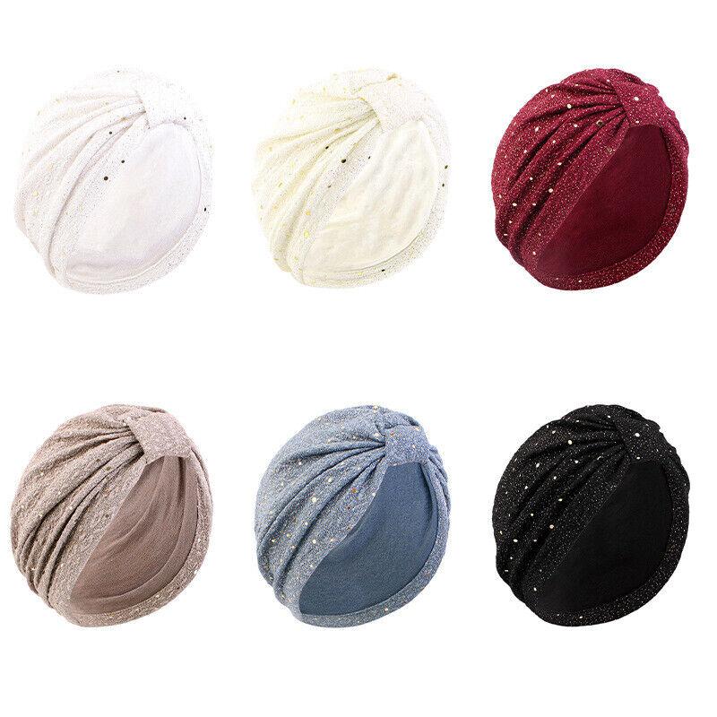 Turban Hat Muslim Stretchy Glitter Sequins Headscarf Hijab Cap Women Head Wrap Hats Party 3