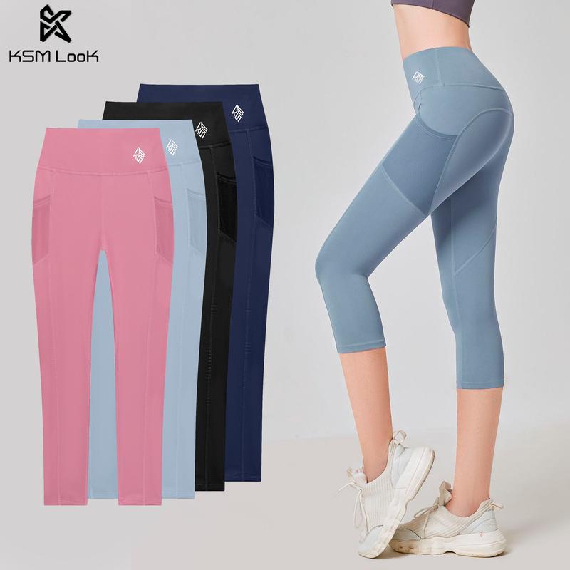 KSM LOOK Quần Legging Lửng Có Túi Thể Thao Nữ Tập Gym Yoga Cạp Cao Nâng Mông Tôn Dáng Cao Cấp Vải Mềm Thoáng Khí QLG604 Thun