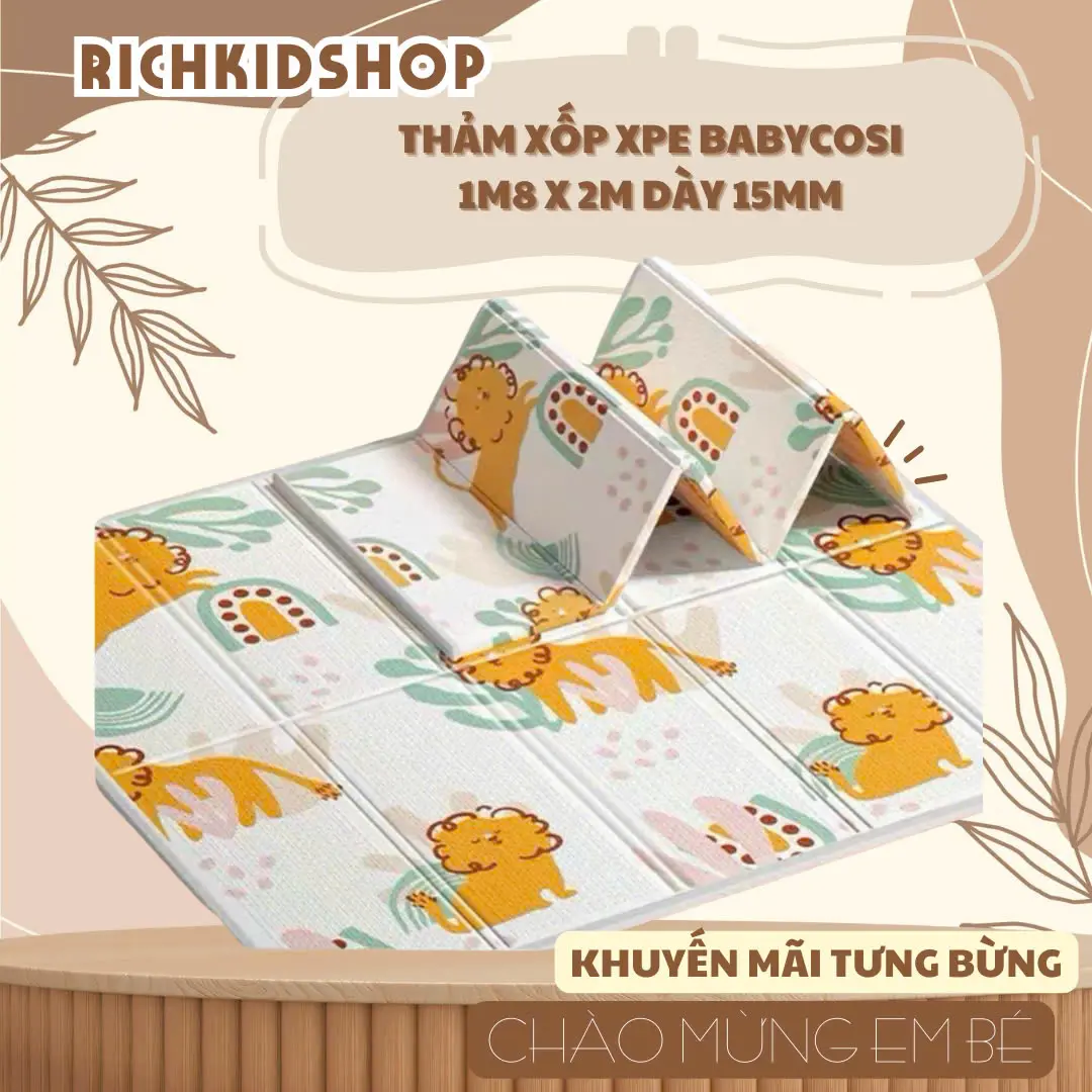 VCT - [Họa tiết mới] Thảm xốp 2 mặt XPE xịn cho bé, không mùi, dày dặn, giá rẻ 180x200cm dày 15mm BABYCOSI - Tặng kèm túi carrybag