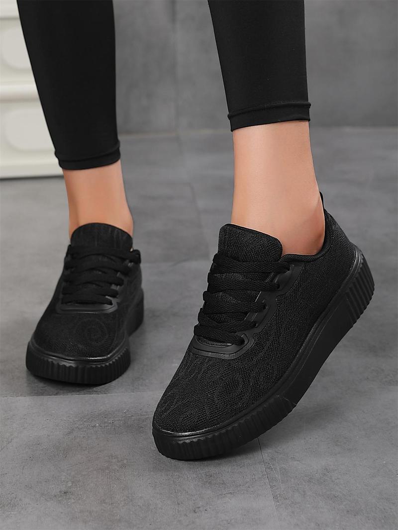 Product Introduction of Women's Fashionable Solid Lace Up Low Top Skateboard Sneakers, Casual Comfortable Sports Shoes for Daily Wear, Female All-match Round Toe Shoes for Daily Wear 13