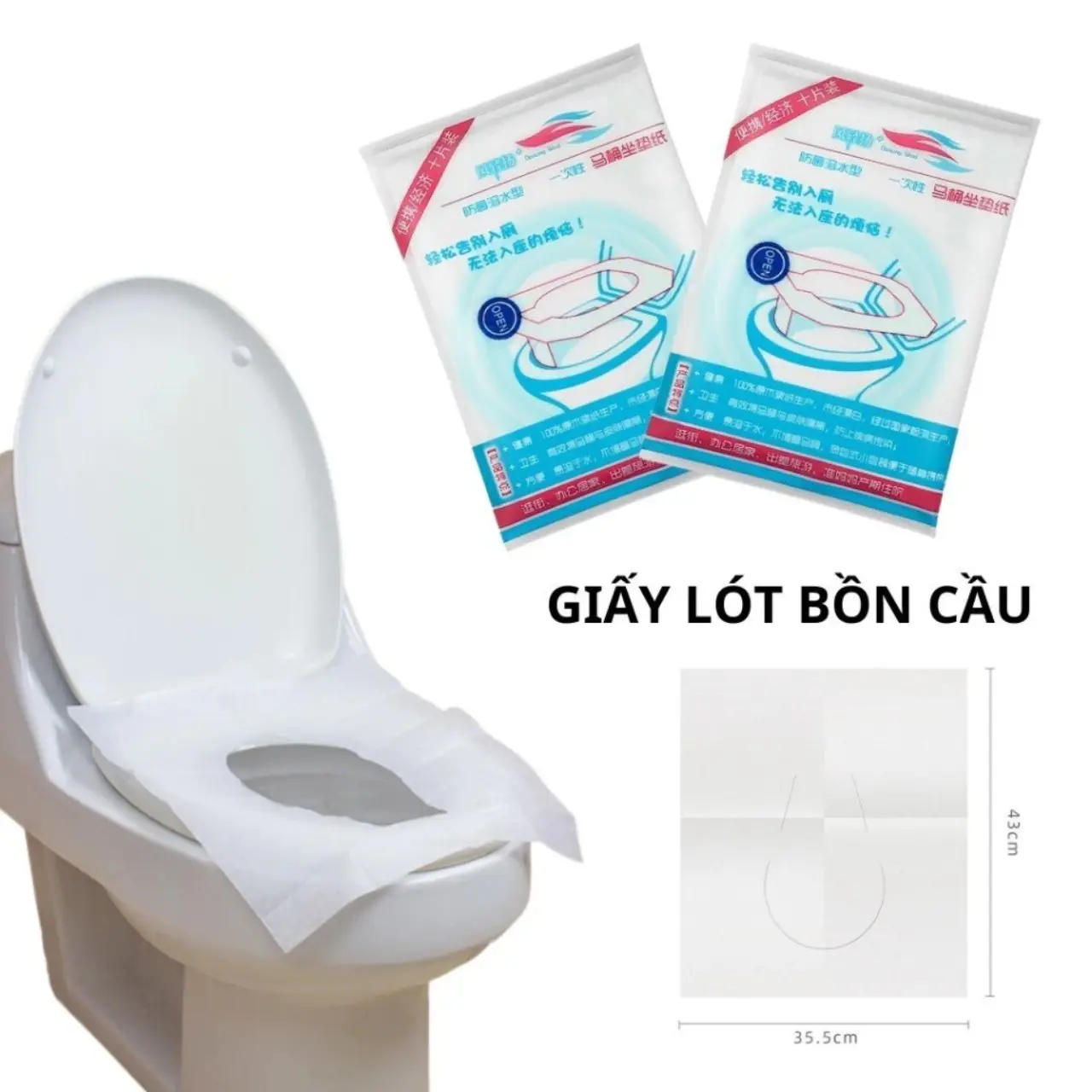 Gói 10 miếng giấy lót bồn cầu du lịch, dùng một lần, lót bồn cầu
