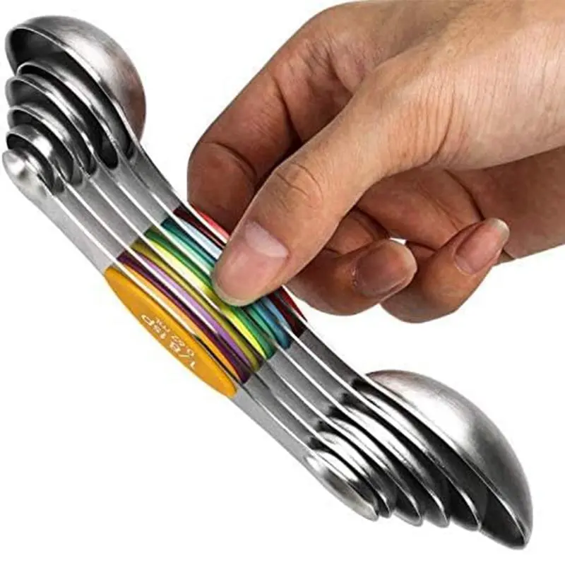 Stainless Steel Measuring Spoon Set, 6 Counts/set Magnetic Measuring Spoon, Dual Sided Stackable Teaspoon for Measuring Dry and Liquid Ingredients 7