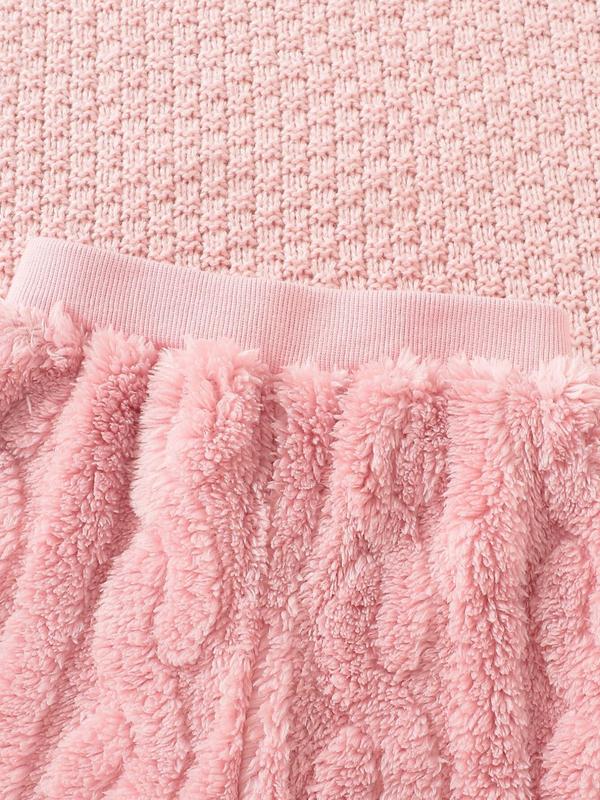 Baby Girl's Solid Plush Two-piece Set, Cute Casual Long Sleeve Round Neck  Pullover & Textured Pants Set,  Newborn Infant Kid's Clothes Gifts 4