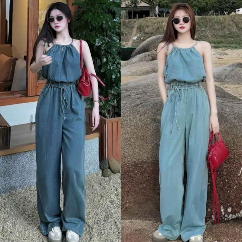 Sét jum nữ jean thiết kế 2 dây cổ yếm phối dây cột oe dáng dài xinh xắn sang chảnh dành cho các nàng diện đi chơi,đi tiệc.