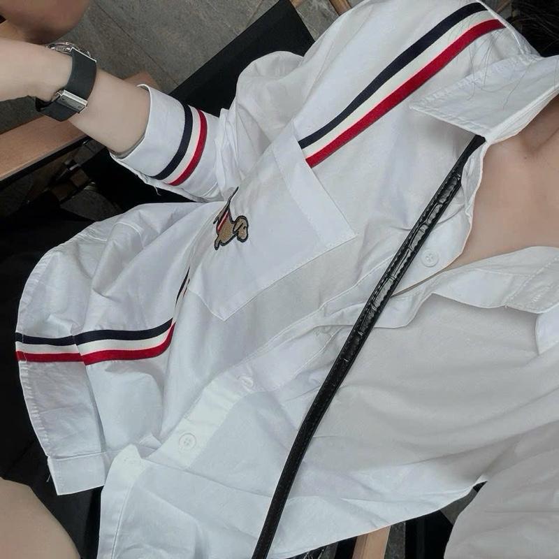 Áo sơ mi thome thanh lịch cho nàng Top Nữ Women Nhung Shirt Tim Cổ Tròn 2