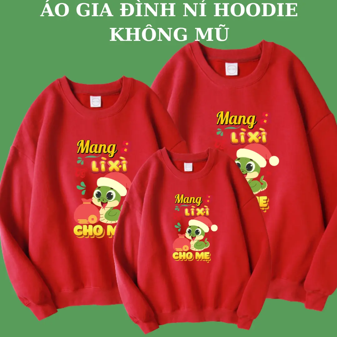 Áo Sweater gia đình dài tay thu đông Hoodie in mẫu Tết Ất Tỵ 2025, chất nỉ có lót bông mềm, có áo trẻ em, áo nam nữ Cổ Tròn Women Top Cotton Tre