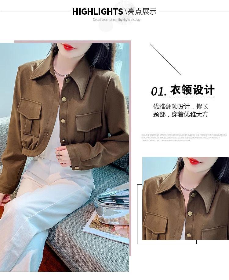 Product Introduction of Áo Khoác Áo Ghi Lê Túi Hộp, Dành Cho Nữ, Hàng Mới Về Mùa Thu 2023, Cao Cấp, Nhỏ, Dài Tay, Dễ Phối Đồ, Bó Sát, Áo Ngắn 4
