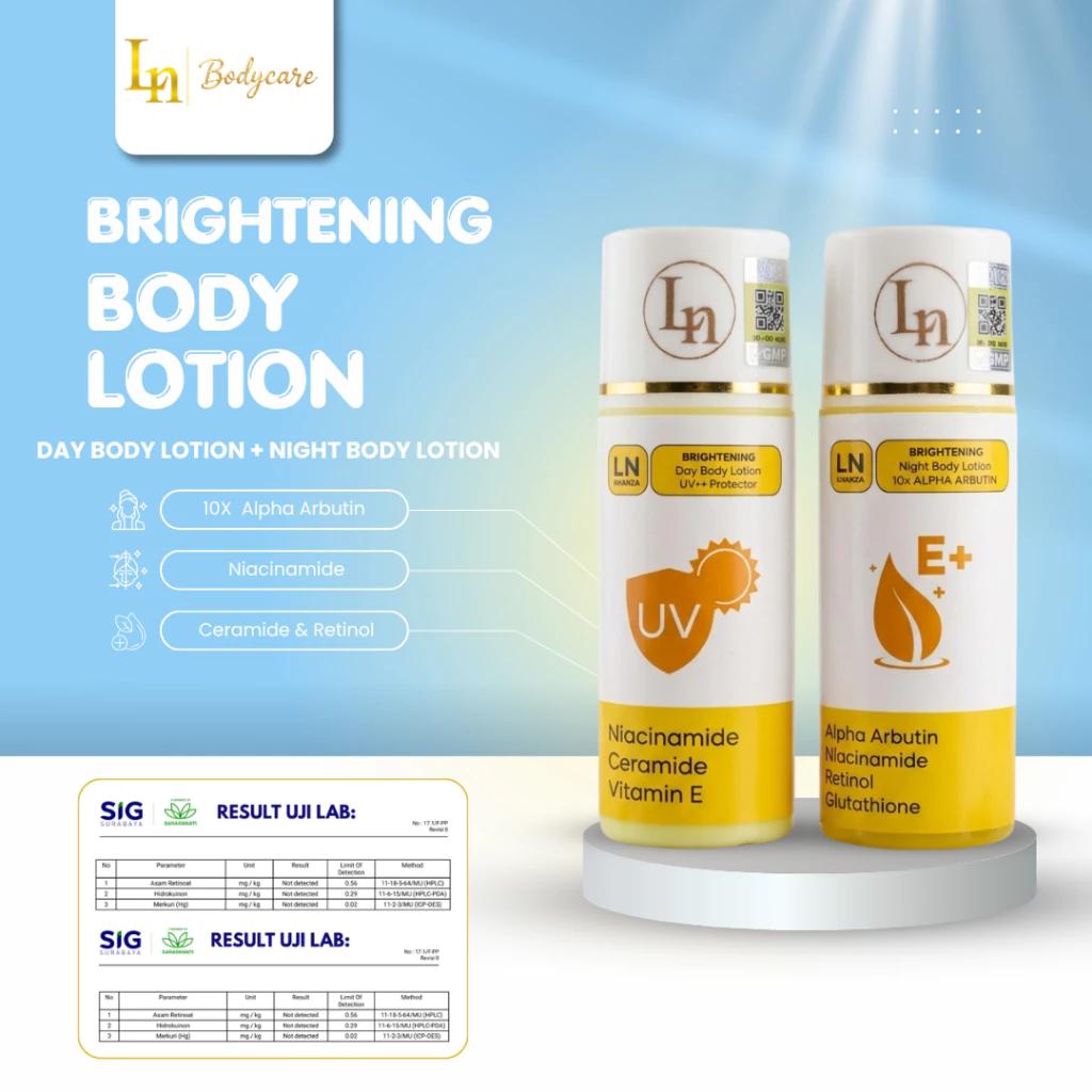 LN KHANZA BUNDLING DAY AND NIGHT BODY LOTION - Triple Dosis Handbody Mencerahkan dan Memutihkan Kulit (SIANG + MALAM) 100ml