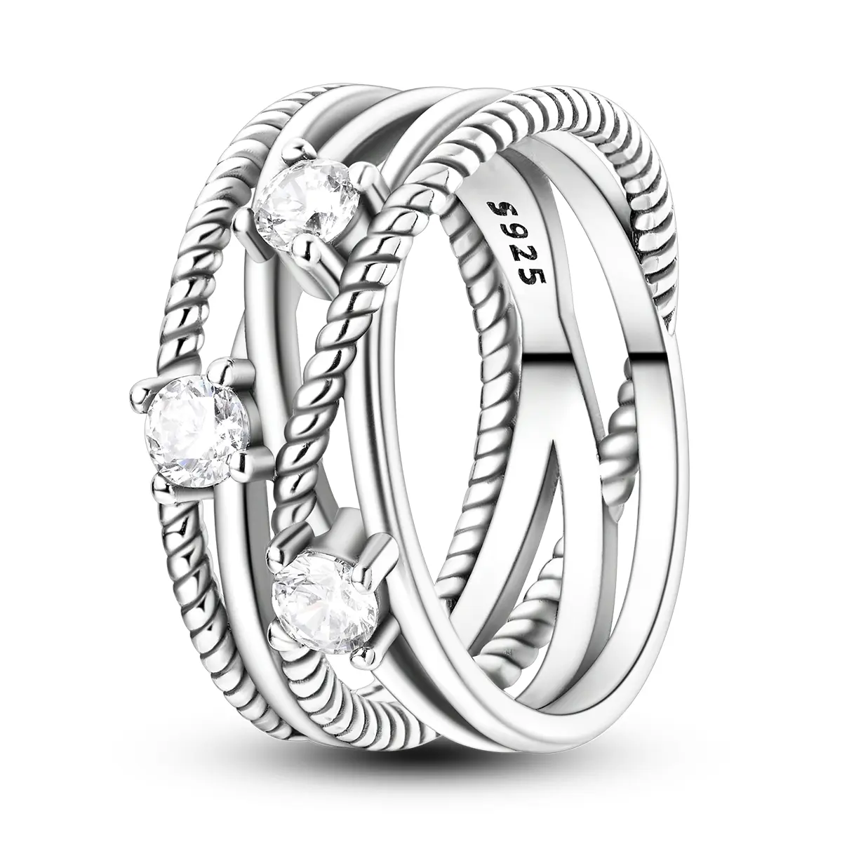 MULA 925 silver-plated interwoven twist ring | Modern and simple design | Inlaid with dazzling zircon | Suitable for daily wear | Elegant gift for girls