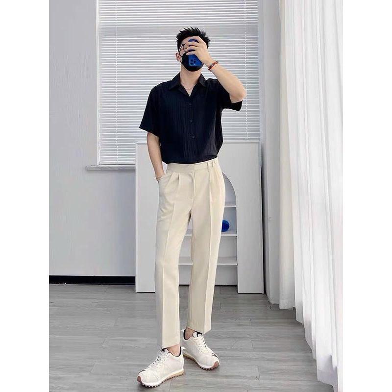 Áo sơ mi nam nữ tay ngắn Lụa Xốp trẻ trung Hot trend thời trang Unisex 17.Seventeen Menswear Cổ Tròn 1