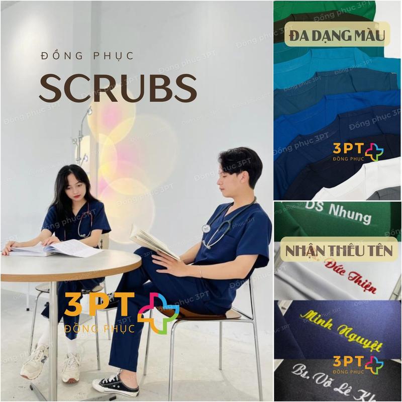Bộ scrubs Phòng khám, đồng phục Spa, quần áo blouse cổ tim Bác sĩ, Dược sĩ, Điều dưỡng vải thường Top