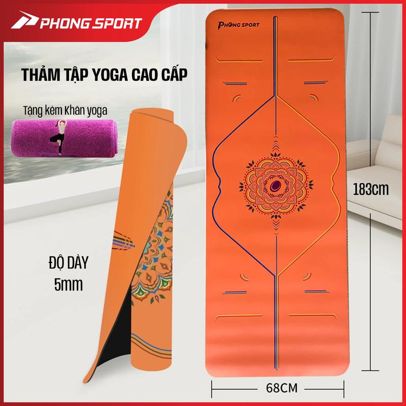  Thảm tập Yoga cao su in định tuyến màu cầu vồng đa sắc dày 5mm thảm tập yoga chuyên nghiệp chất liệu cao su tặng khăn tập yoga - Phongsport Thảm Yoga 