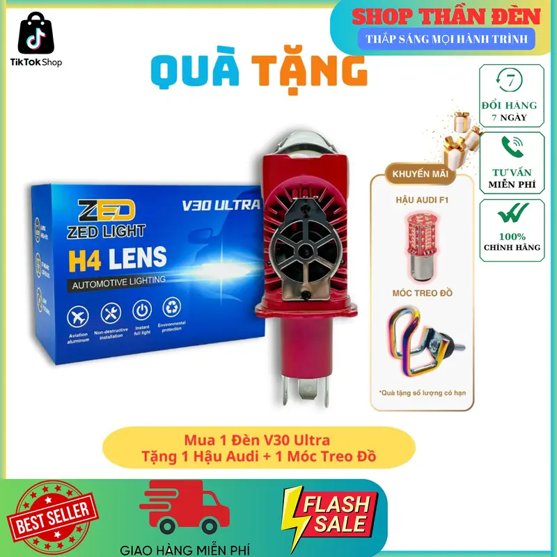 ( Tặng Hậu Audi LED ) Bi Cầu Mini V30 Ultra Bản Nâng Cấp Chân Cắm H4 Chông Chói Trợ Pha Mắt Éc New 2025 Đèn Pha Led Phụ Tùng 1
