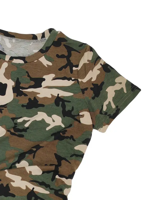 Women's Camo Print Round Neck Tee, Fashion Casual Crew Neck T-shirt for Daily Holiday Vacation Outdoor Wear, Ladies Clothes for Summer, Clothing 4