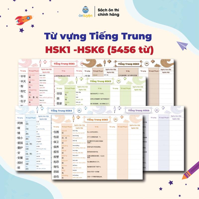 Set Takenote từ vựng Tiếng Trung HSK1-HSK6 (5456 từ, có đủ từ loại, nghĩa, pinyin, ô luyện viết, ví dụ đi kèm) - Nhà sách Ôn luyện