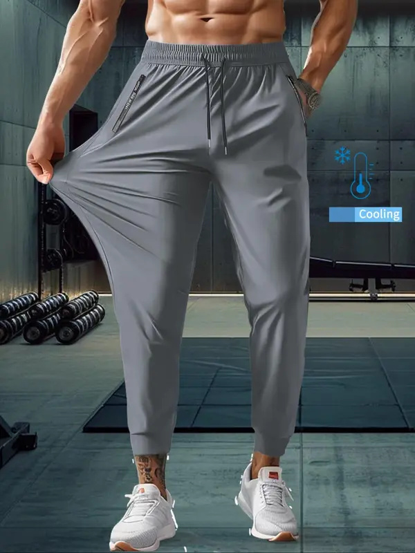 Men's Zipper Sports Joggers, Breathable Quick Drying Pants, Casual Comfy Trousers for Outdoor Workout Running, Clothing, Activewear, Runner Pants 2