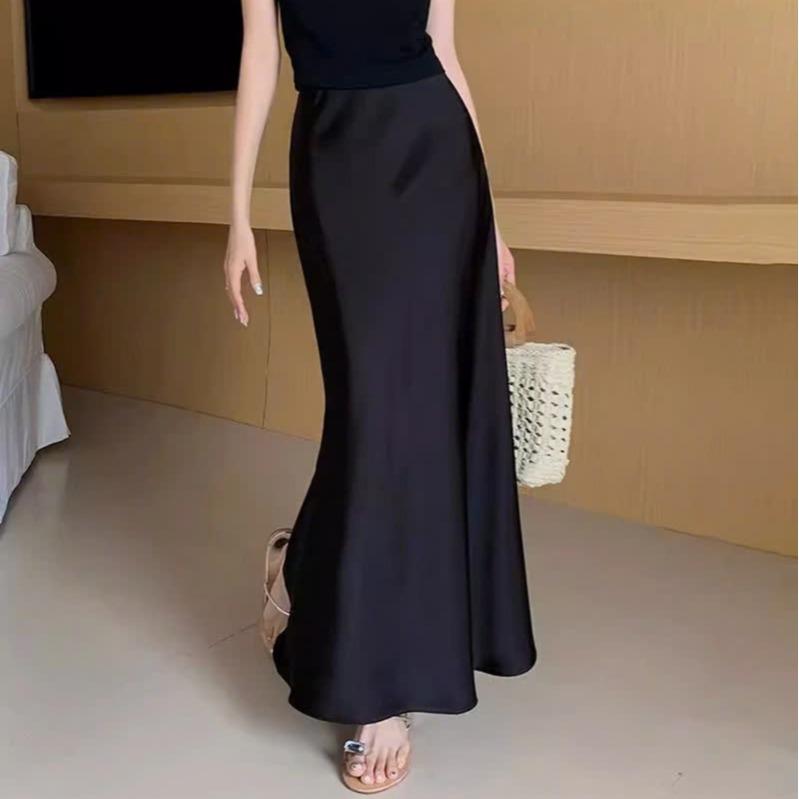 Chân Váy Midi Lụa Form A Phối Đuôi Cá Nhẹ Dáng Dài Hàn Quốc SC606 Chân Váy Midi Dáng Dài Chất Liệu Lụa Satin Mềm Mịn Nữ Women