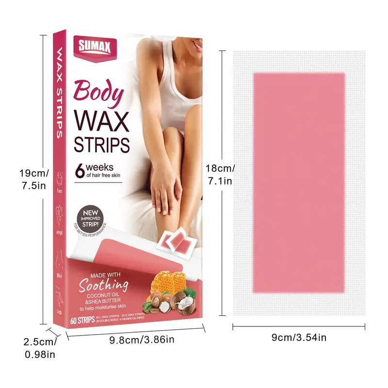Body Wax Strips, 60pcs/box Non-permanent Hair Removal Wax Strips, Hair Removal Wax Strips for Face, Body, Legs, Arms, Underarms 1